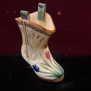 Source Unknown White Ceramic Floral Heeled Boot Figurine